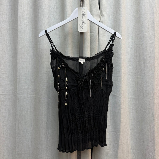 Black Ruched and Embellished V-neck Cami