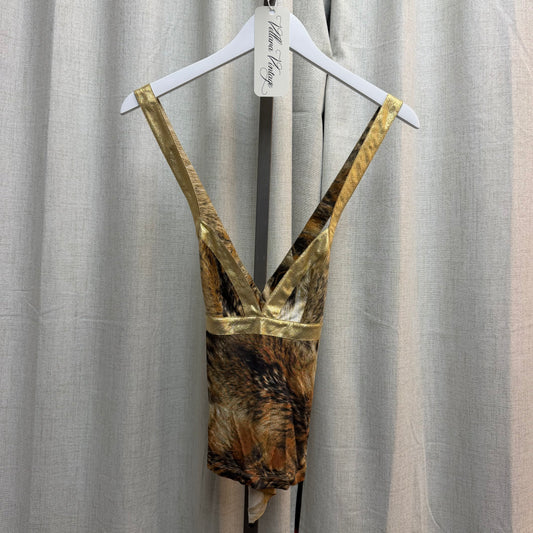 Just Cavalli Gold Animal Print Cross-back Top