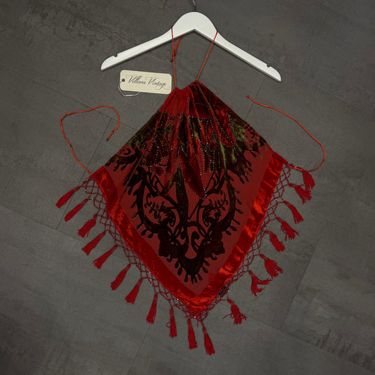 Red Velvet Fringe Tie Back Halter Top