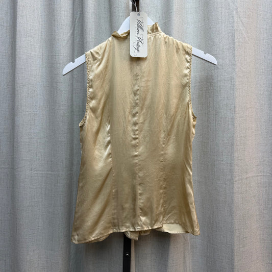 Beige 100% Silk Ruffled Sleeveless Blouse