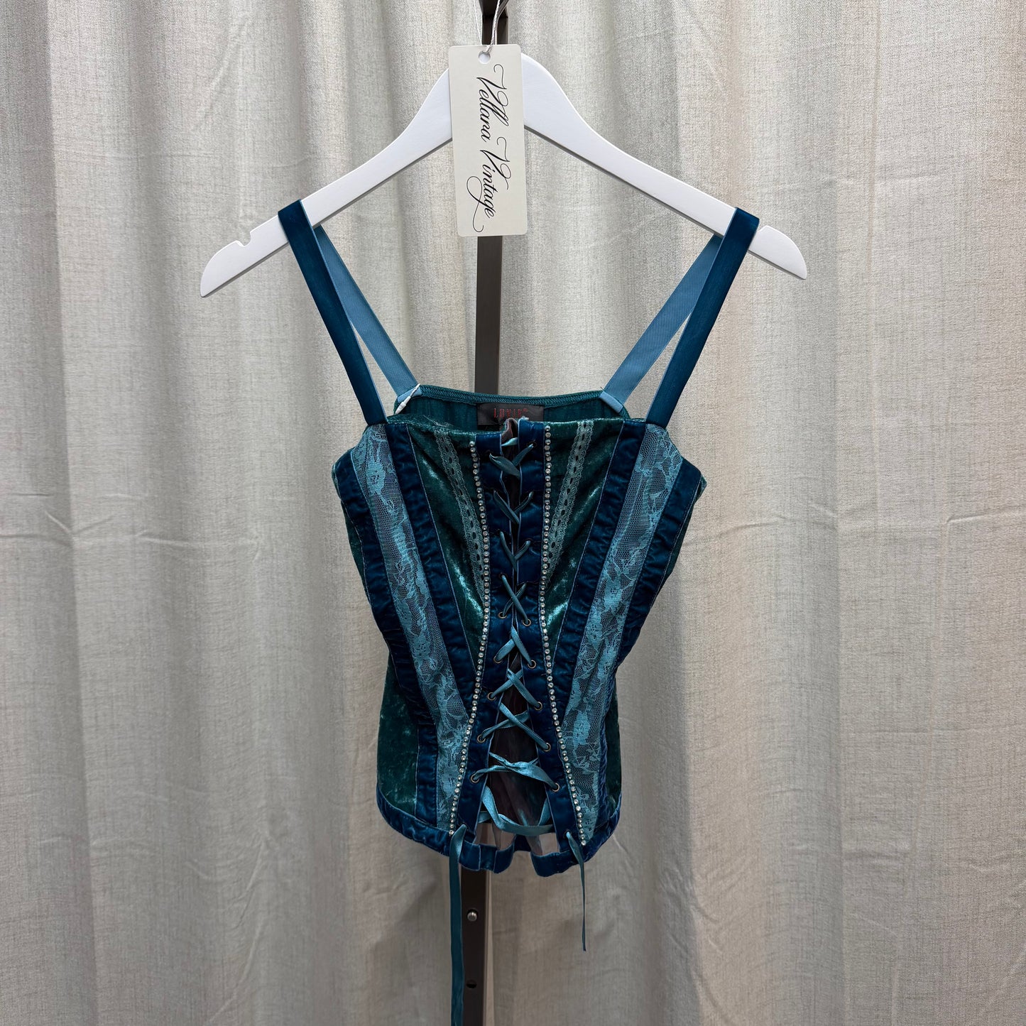 Teal Y2K Lace Up Cami