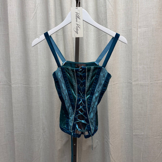 Teal Y2K Lace Up Cami