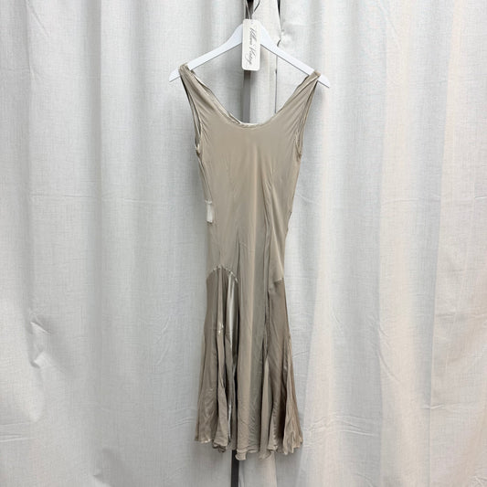 100% Silk Tan Cowl Neck Midi Dress
