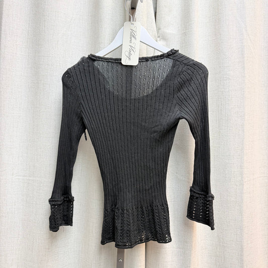 Christian Lacroix Black Scoop Neck Ruffled Long Sleeve Top