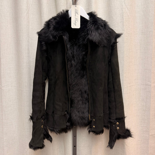 Patritzia Pepe Black Genuine Leather Sheepskin Coat