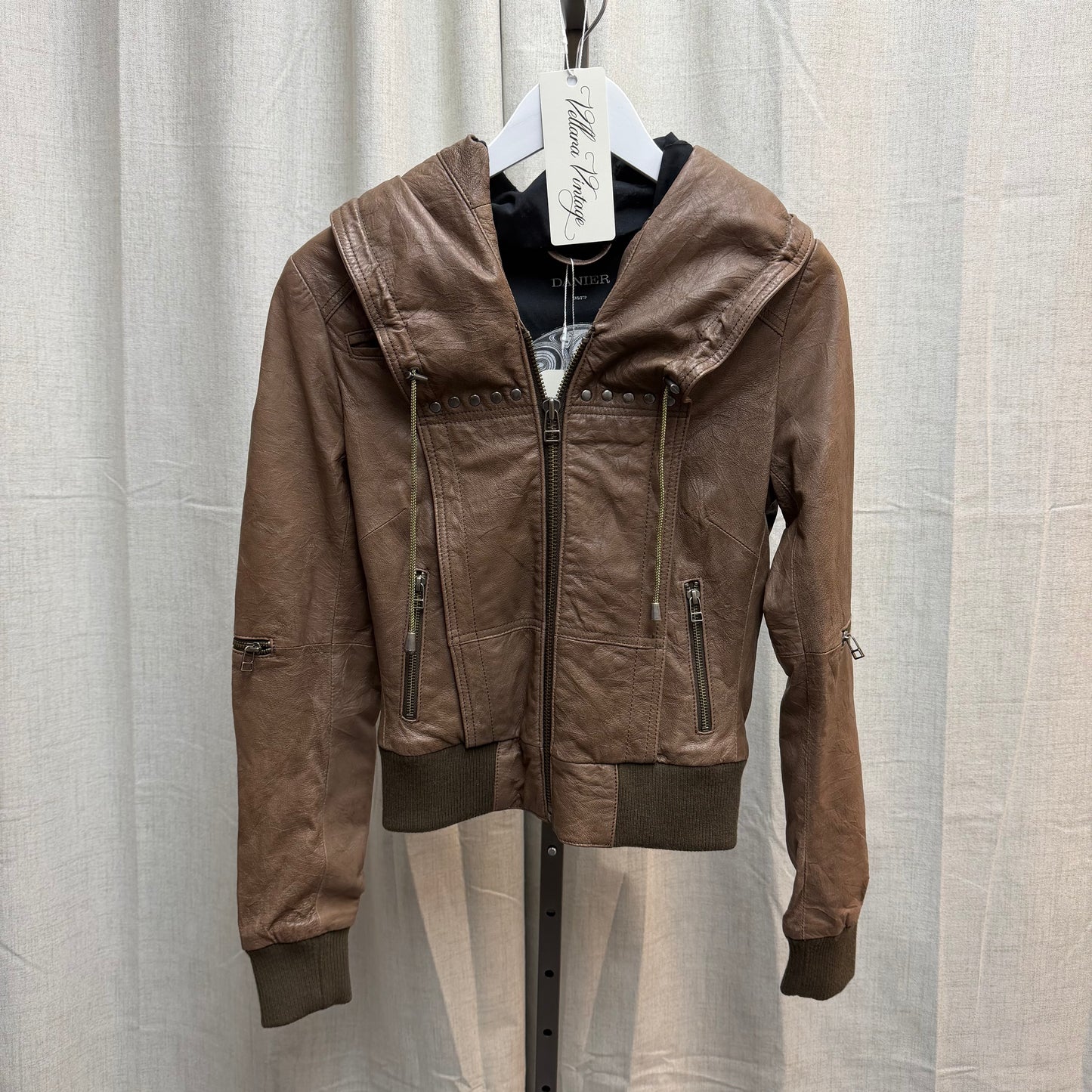 Danier Brown Hooded Leather Jacket