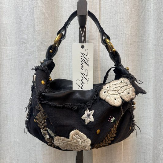 Chloé Black Leather Hand Embroidery Mini Hobo Bag