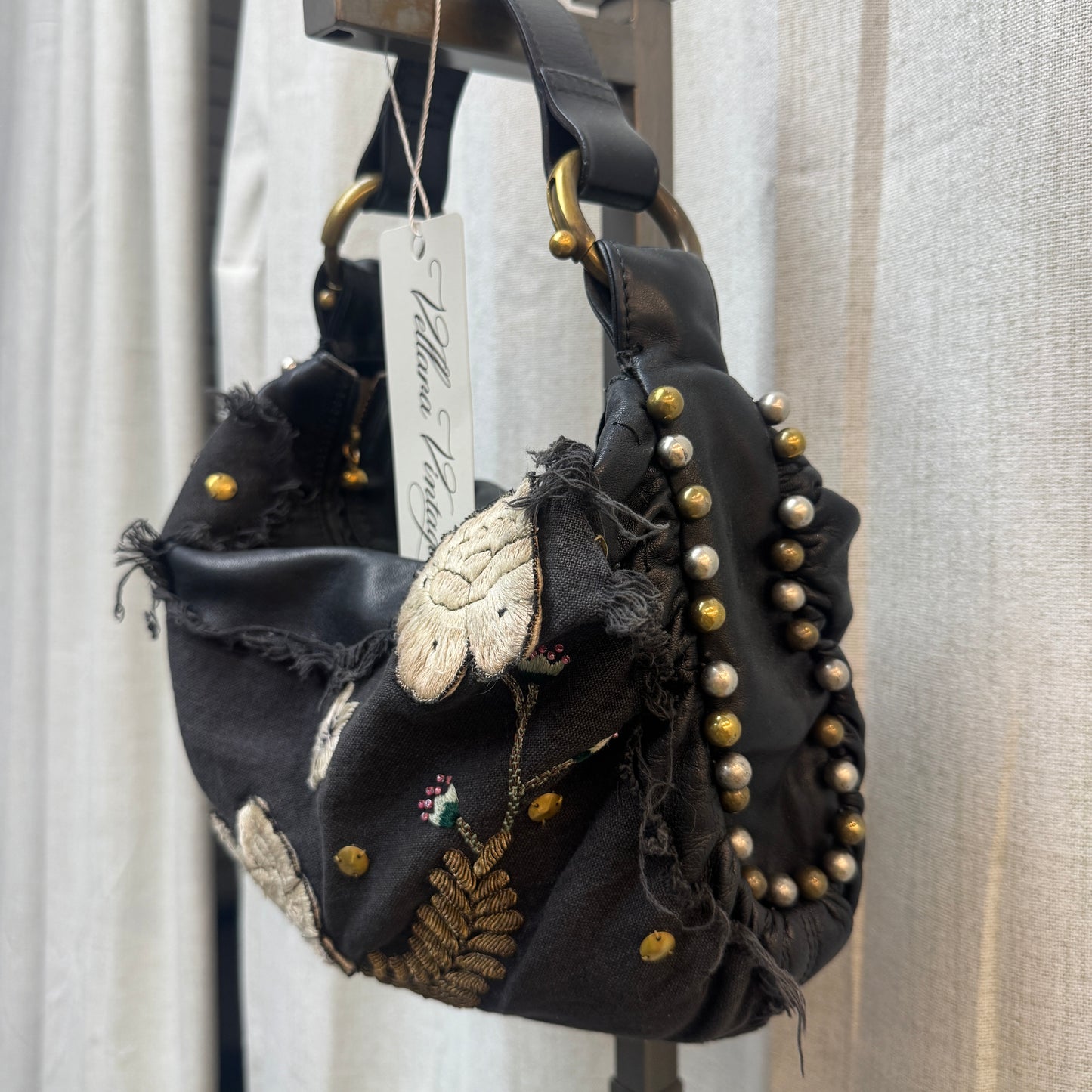 Chloé Black Leather Hand Embroidery Mini Hobo Bag