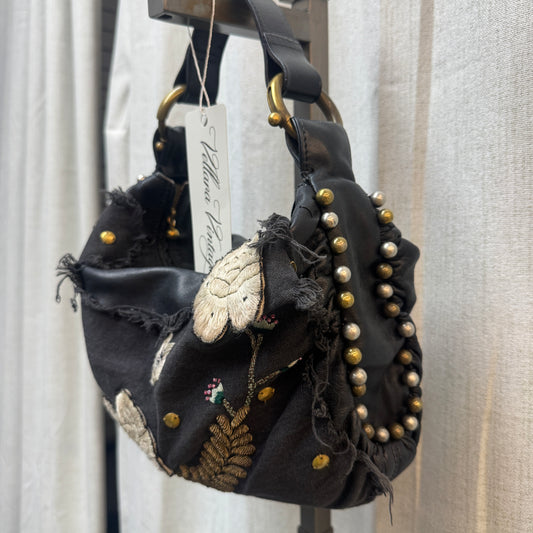 Chloé Black Leather Hand Embroidery Mini Hobo Bag