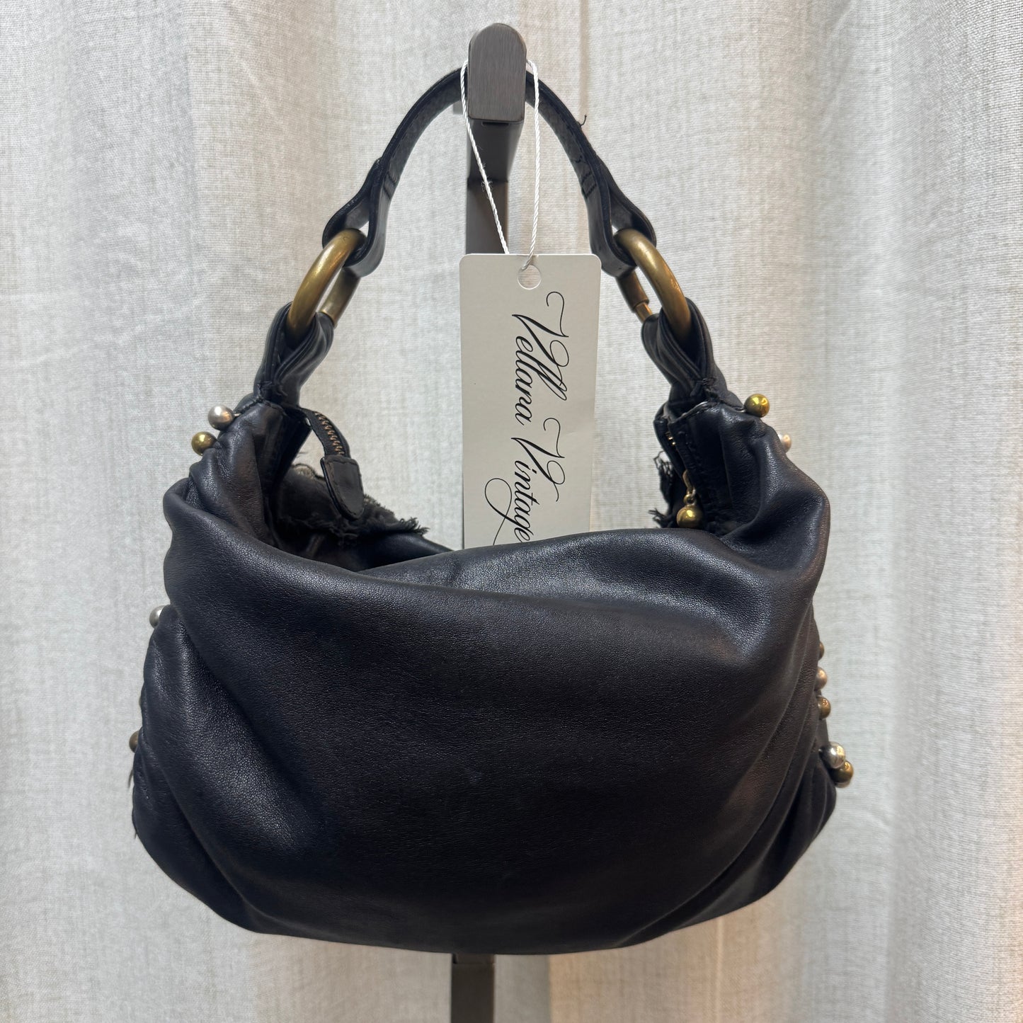 Chloé Black Leather Hand Embroidery Mini Hobo Bag