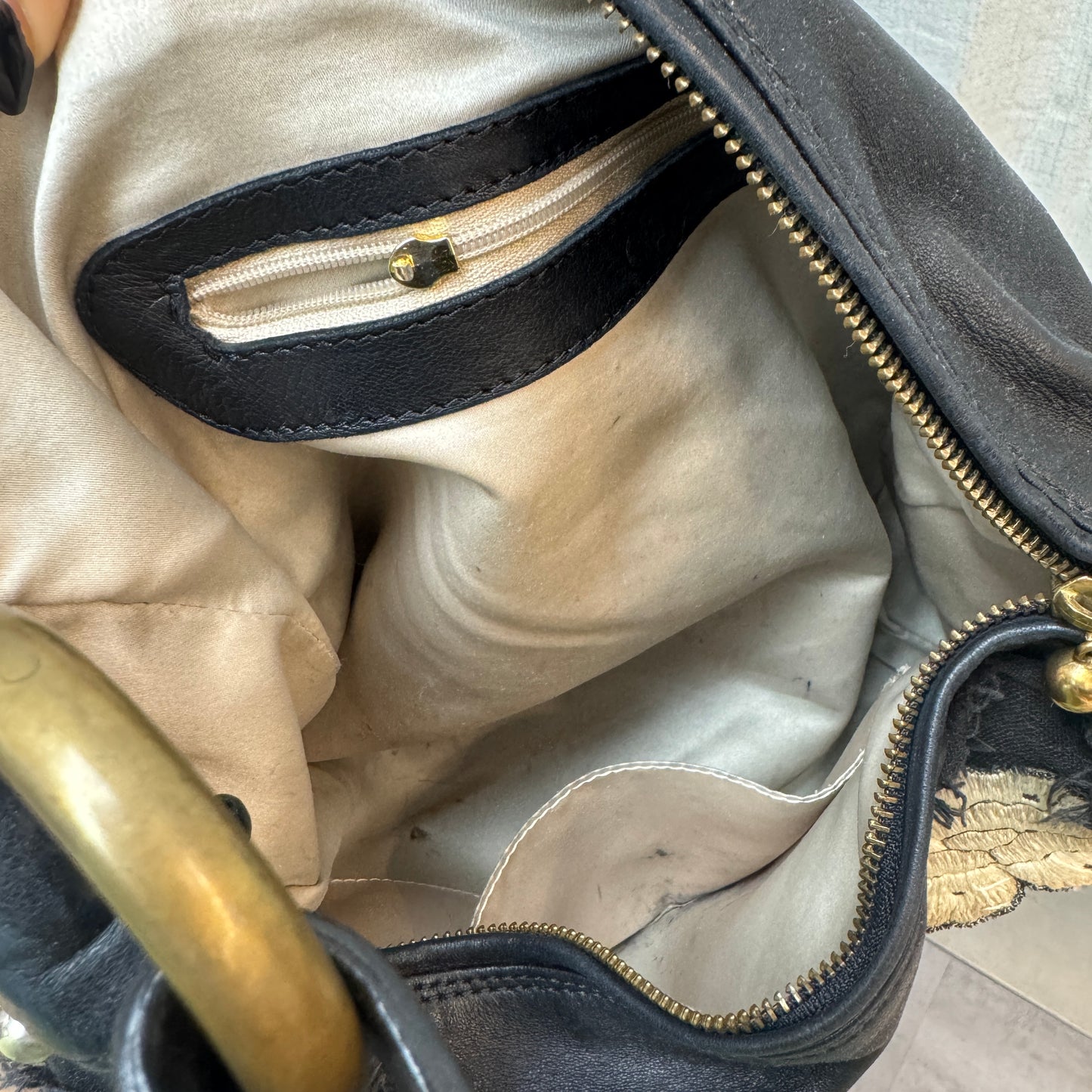 Chloé Black Leather Hand Embroidery Mini Hobo Bag