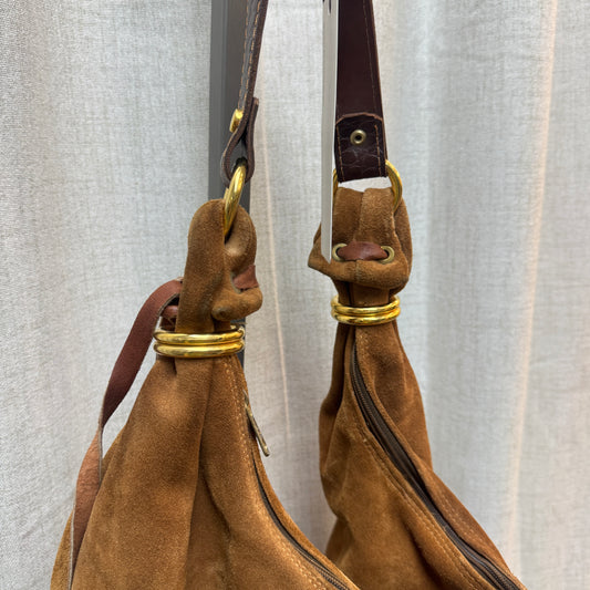 Brown Suede Slouchy Hobo Bag