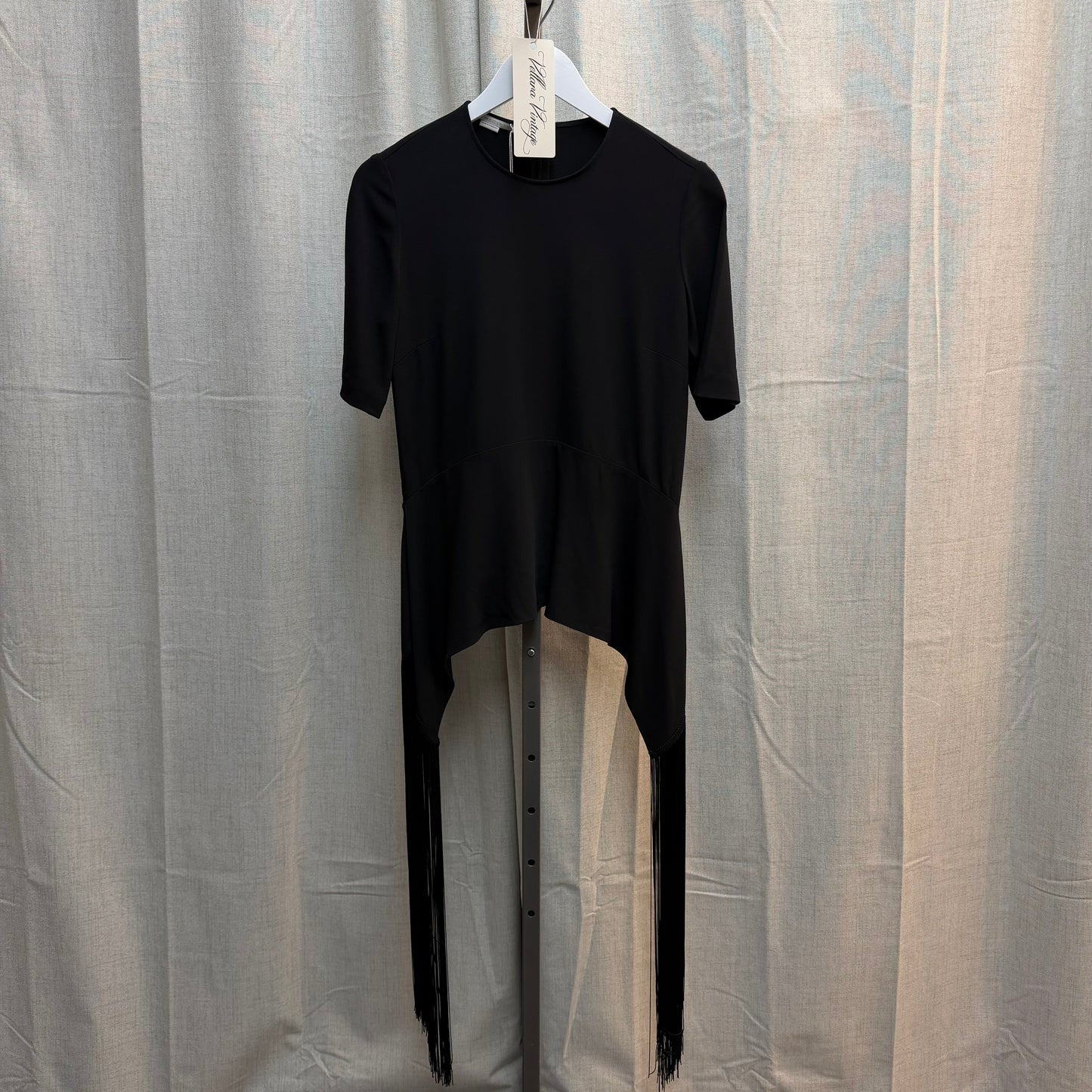 Stella McCartney Black Short Sleeve Top with Long Fringe