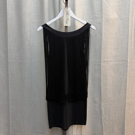 Black Boatneck Fringe Mini Dress