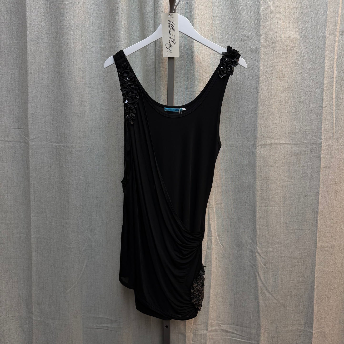 Black Draped Mini Dress with Sequins