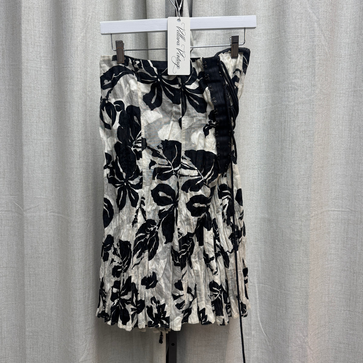 Purificacion Garcia Black & White Floral Lace-Up Midi Skirt