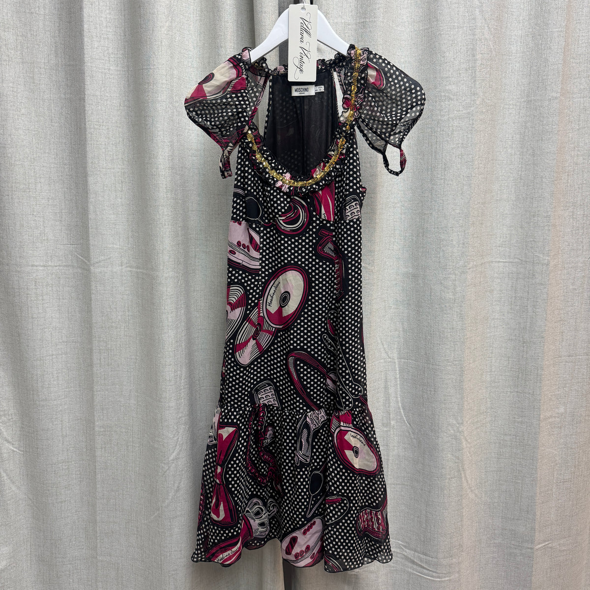 Moschino Pink & Black Abstract Polka Dot Midi Dress
