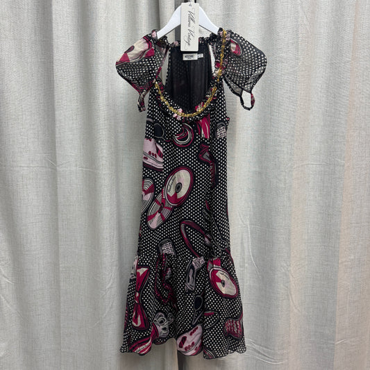 Moschino Pink & Black Abstract Polka Dot Midi Dress