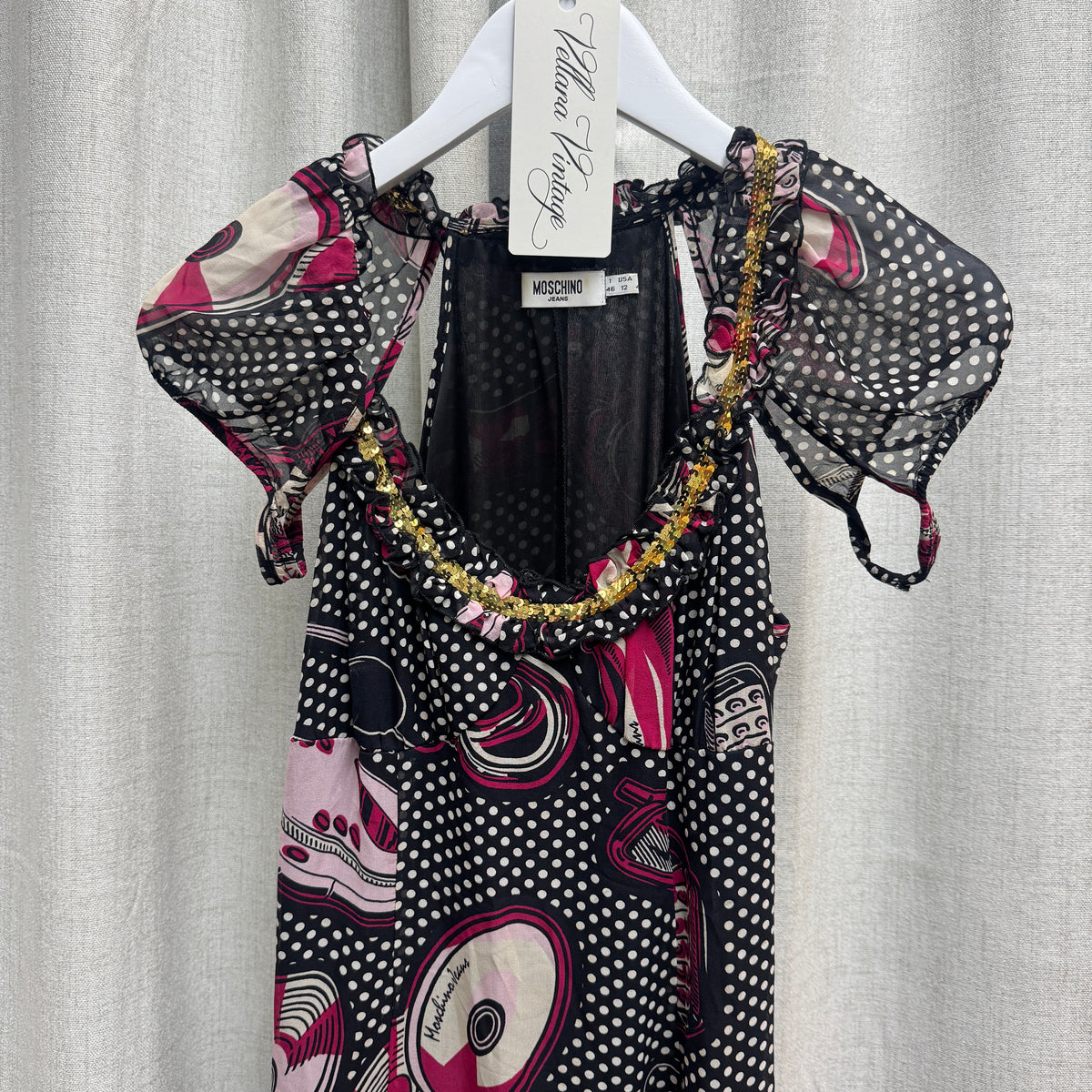 Moschino Pink & Black Abstract Polka Dot Midi Dress
