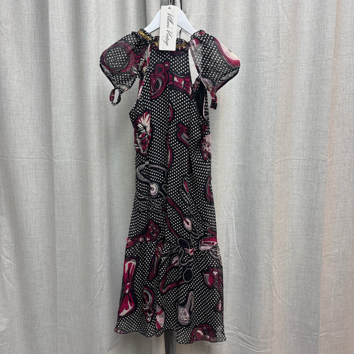 Moschino Pink & Black Abstract Polka Dot Midi Dress