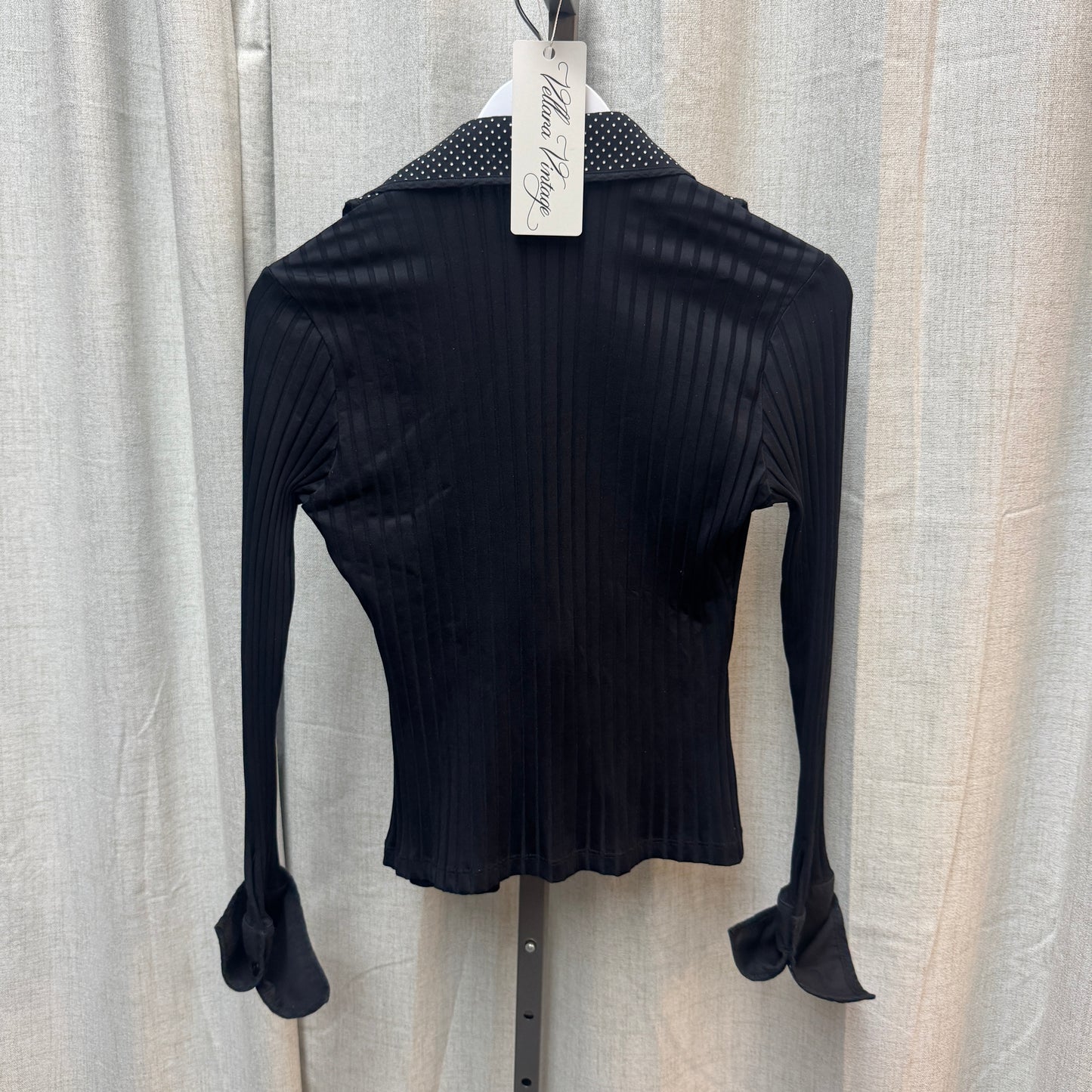 Black Polka Dot Ruffle V-Neck Long Sleeve