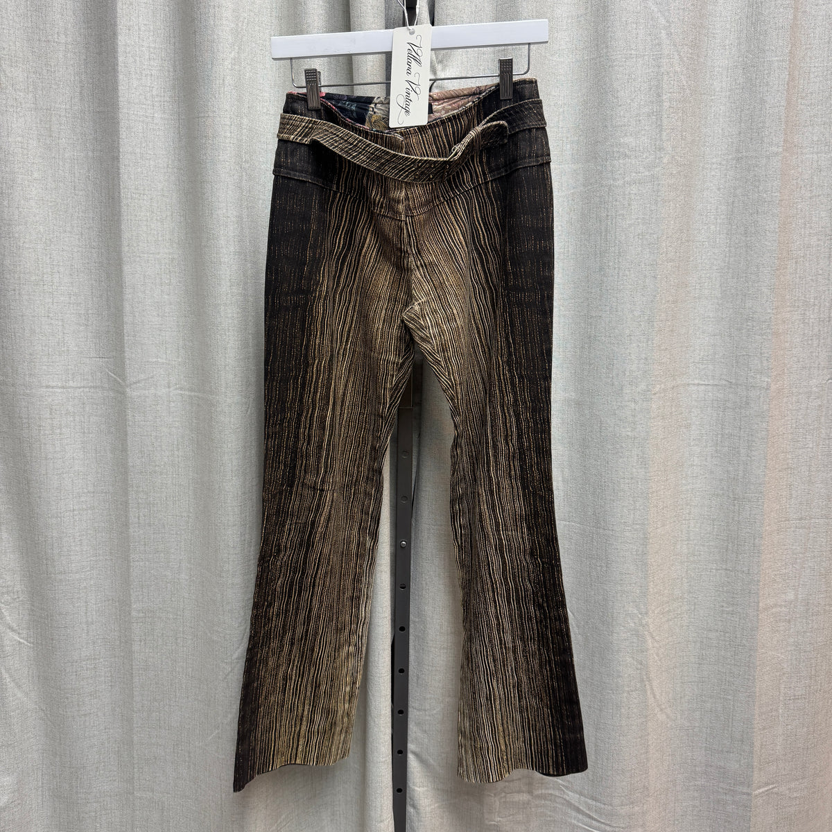 Roberto Cavalli Brown Striped Belted Bootcut Pants