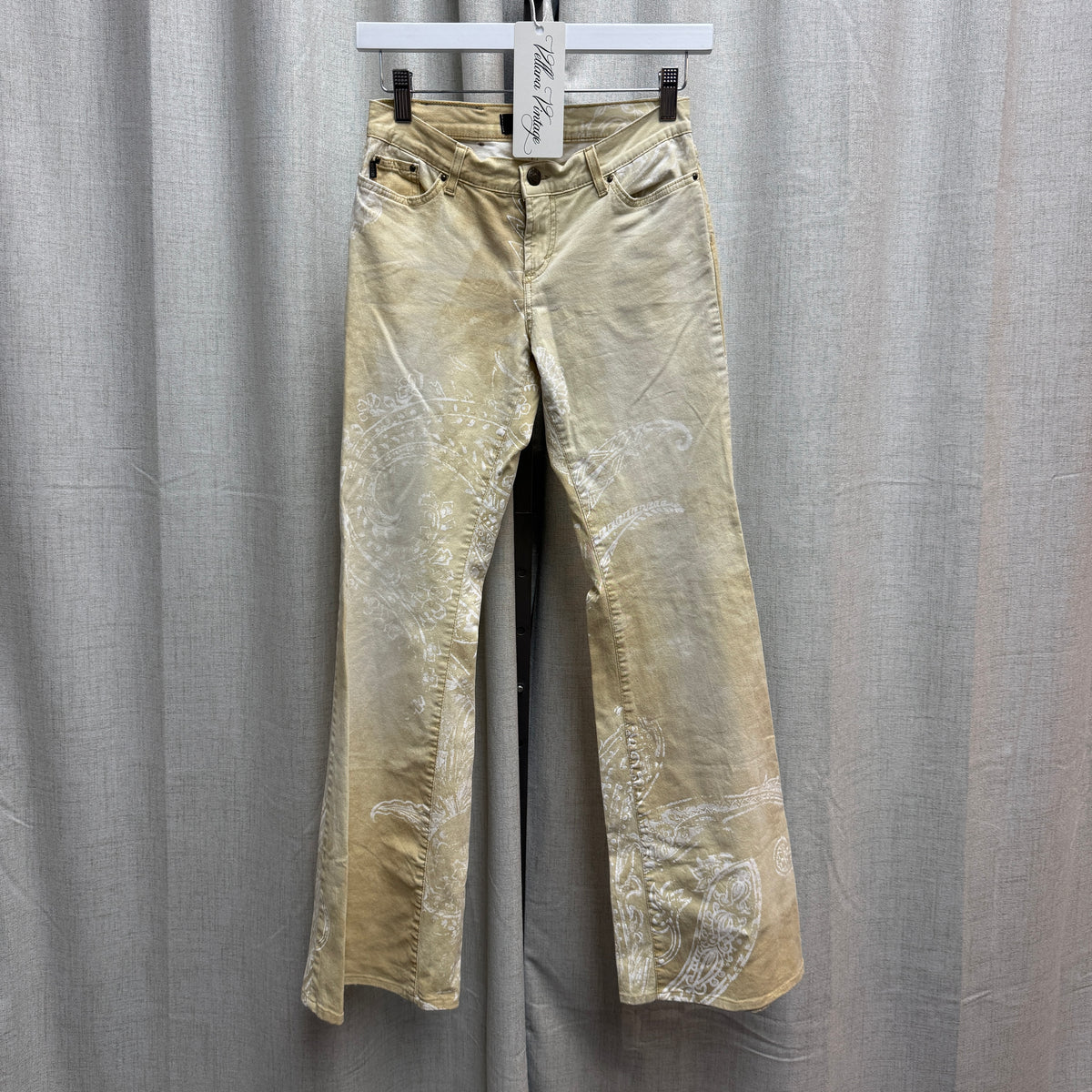 Roberto Cavalli F/W 2003 Beige & White Zodiac Print Flare Pants