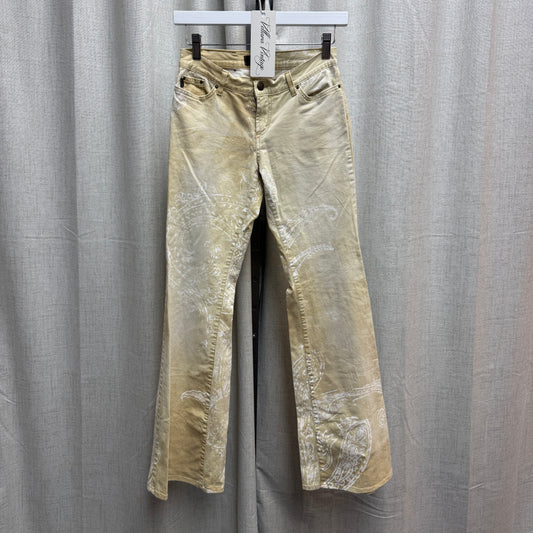 Roberto Cavalli F/W 2003 Beige & White Zodiac Print Flare Pants