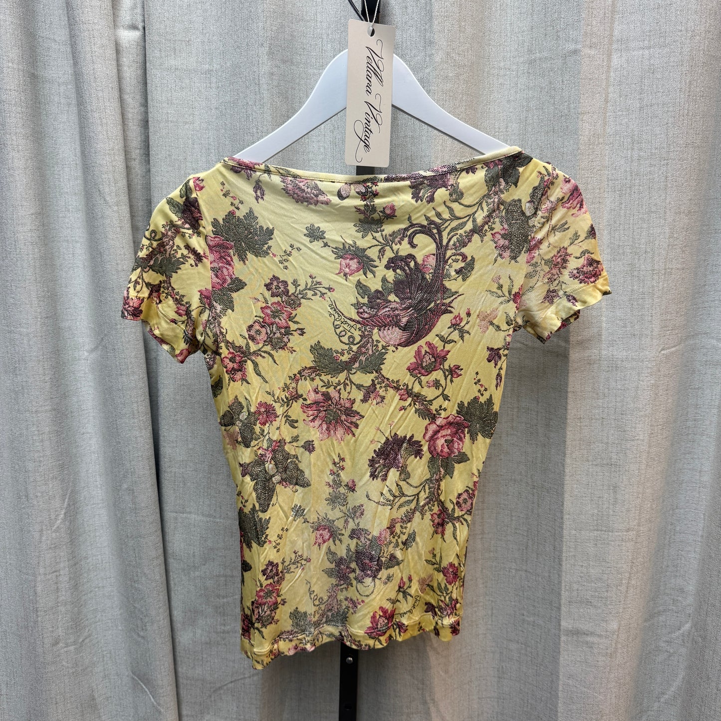 Just Cavalli Yellow Floral V-Neck Short Sleeve Top