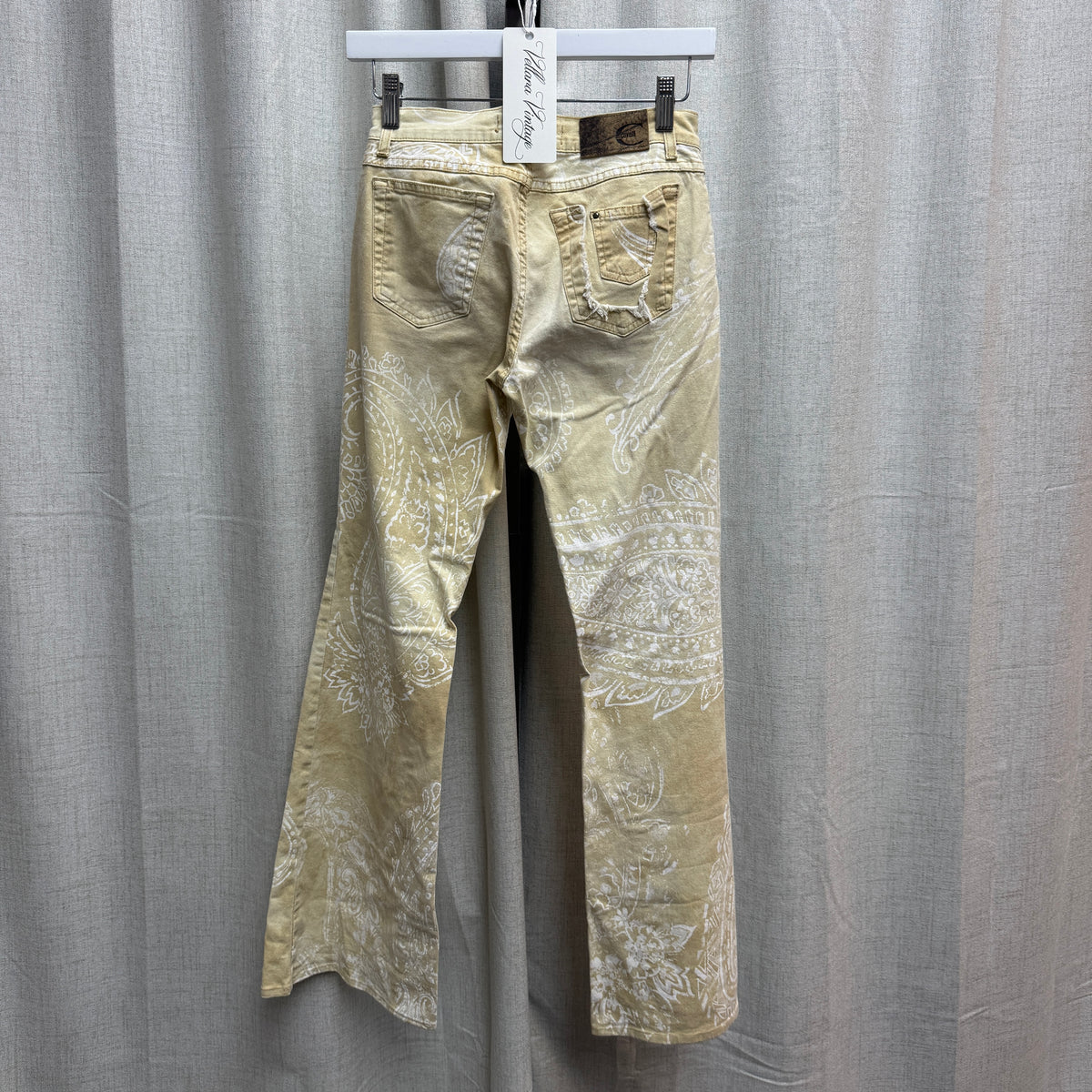 Roberto Cavalli F/W 2003 Beige & White Zodiac Print Flare Pants