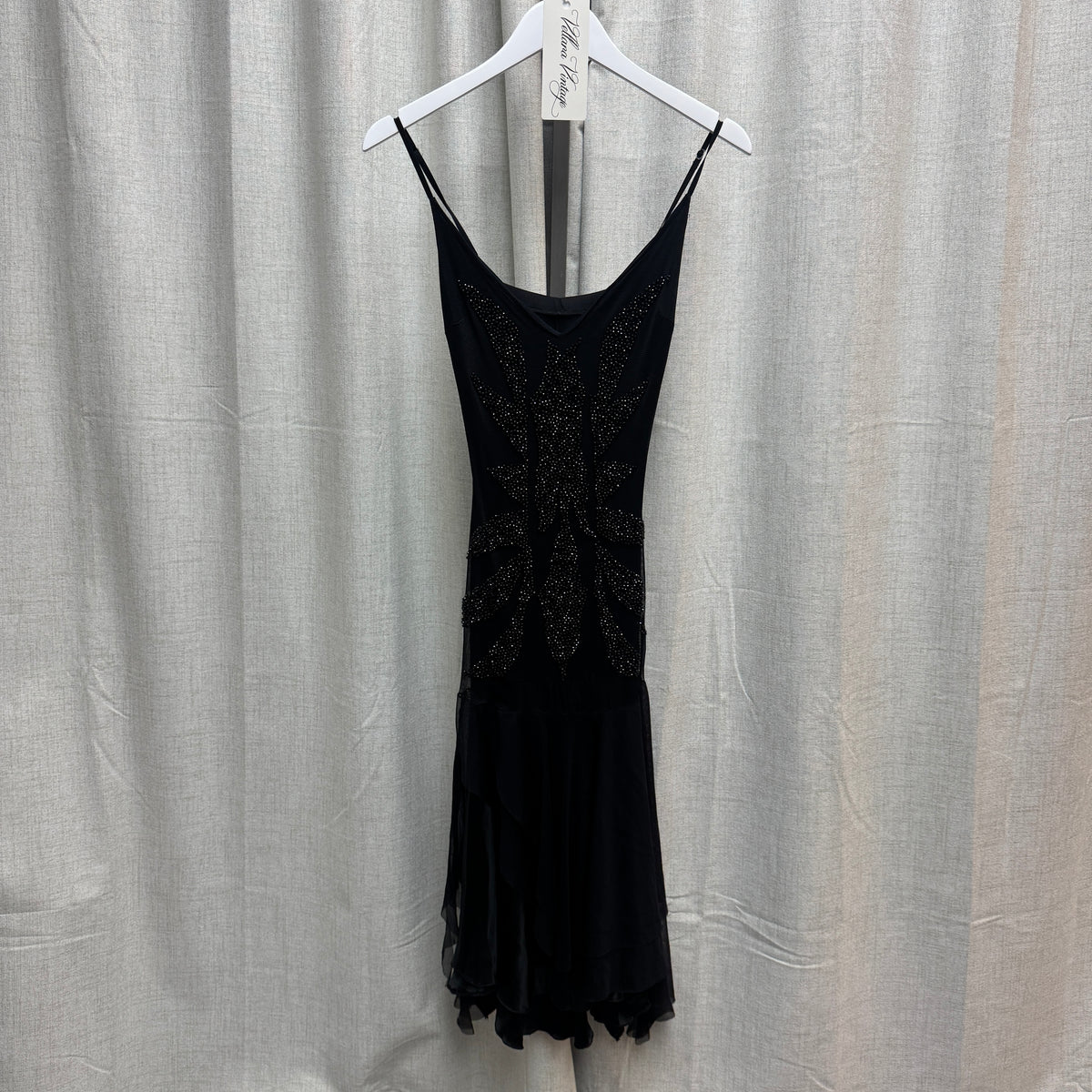 Black Stud Beaded Pleated Midi Dress