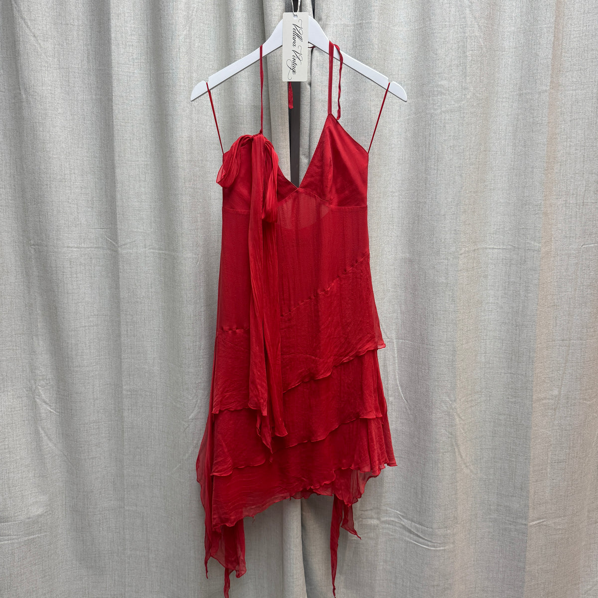 Roberto Verino Red Silk Tiered Halter Knee-Length Dress