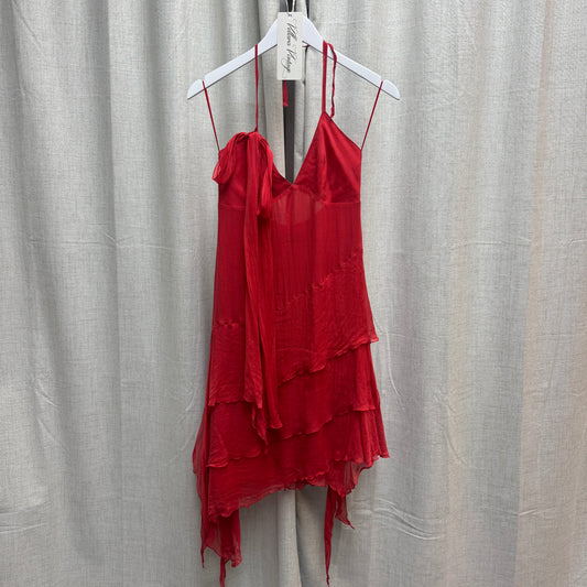 Roberto Verino Red Silk Tiered Halter Knee-Length Dress