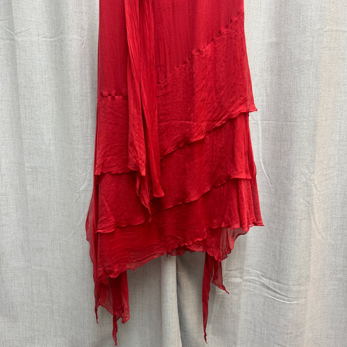 Roberto Verino Red Silk Tiered Halter Knee-Length Dress