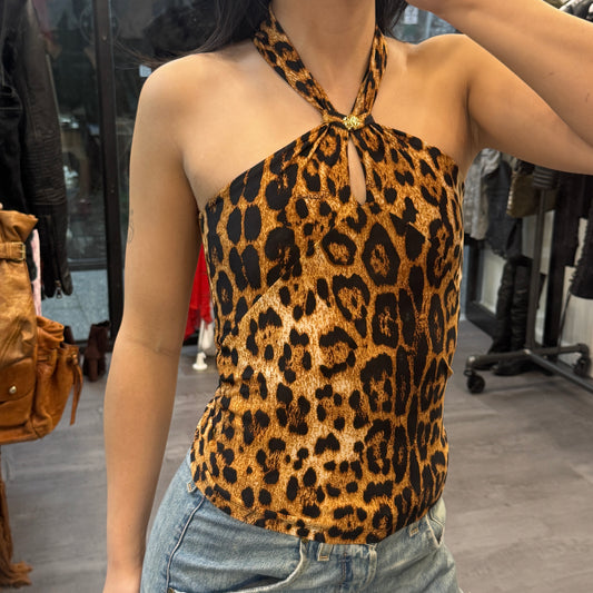 Roberto Cavalli Leopard Print Halterneck Tank Top