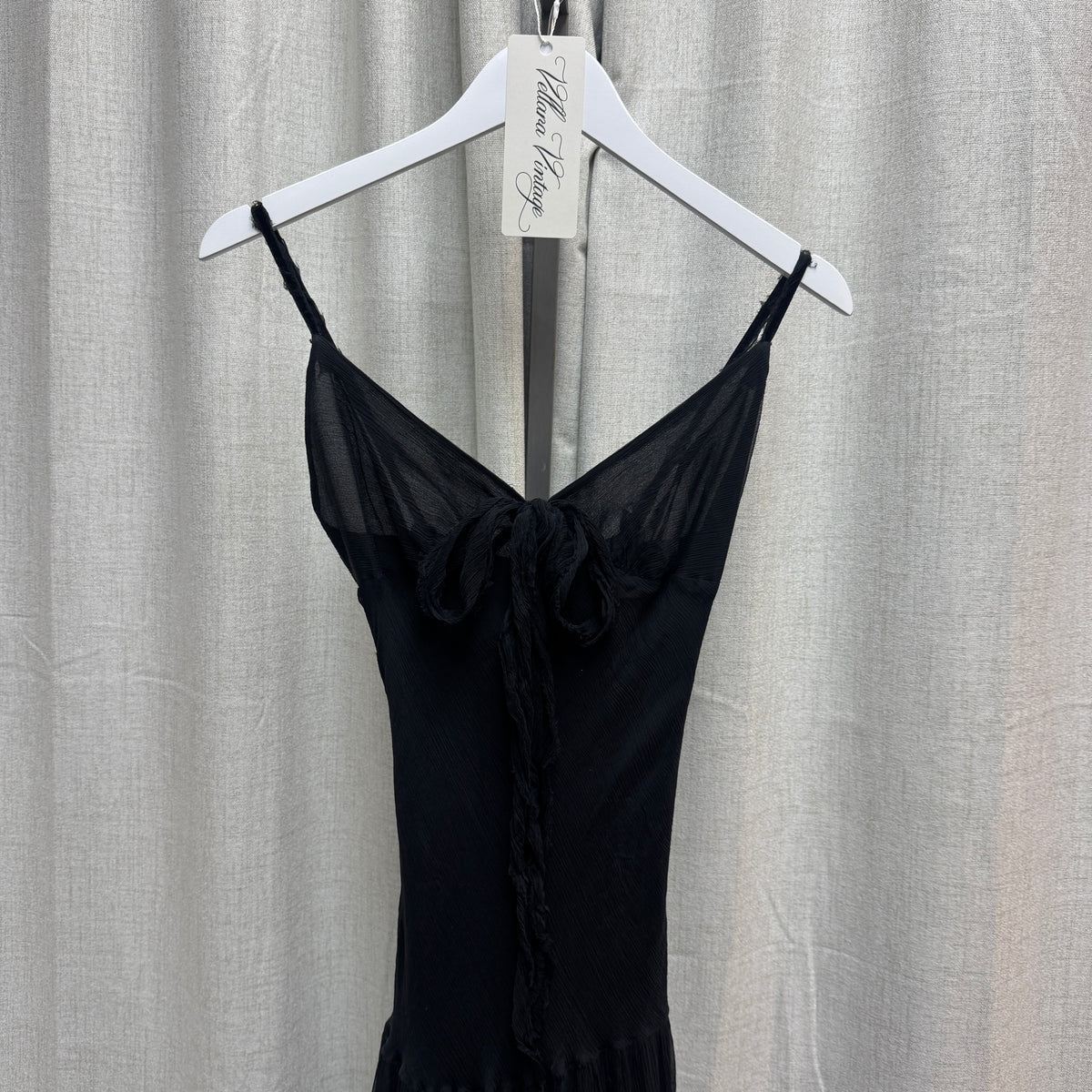 Black Silk V-Neck Bow Midi Dress