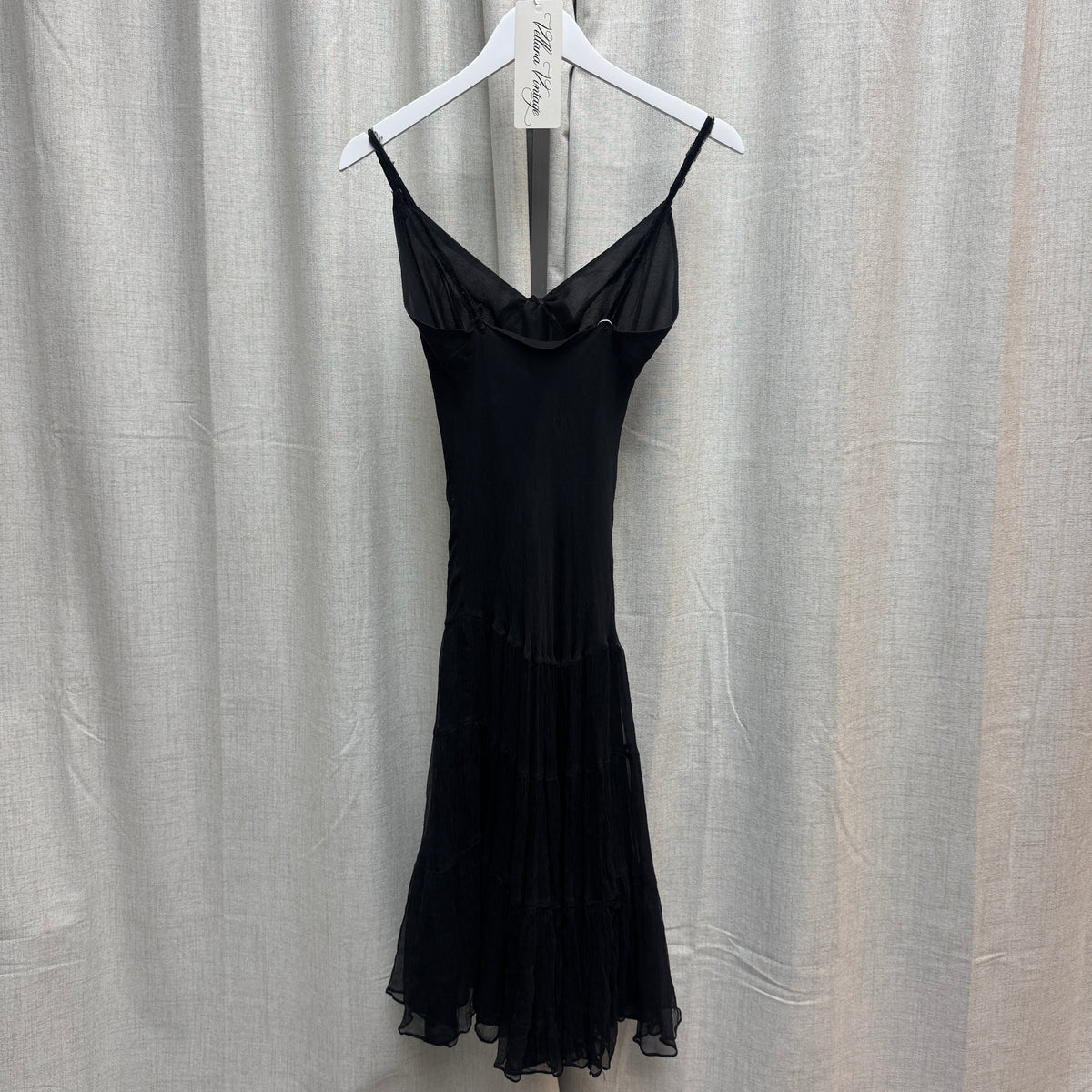 Black Silk V-Neck Bow Midi Dress