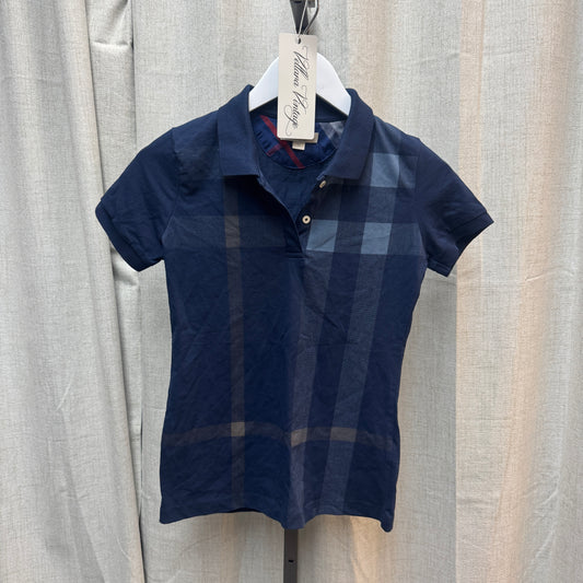Blue Burberry Brit Short Sleeve Polo Top