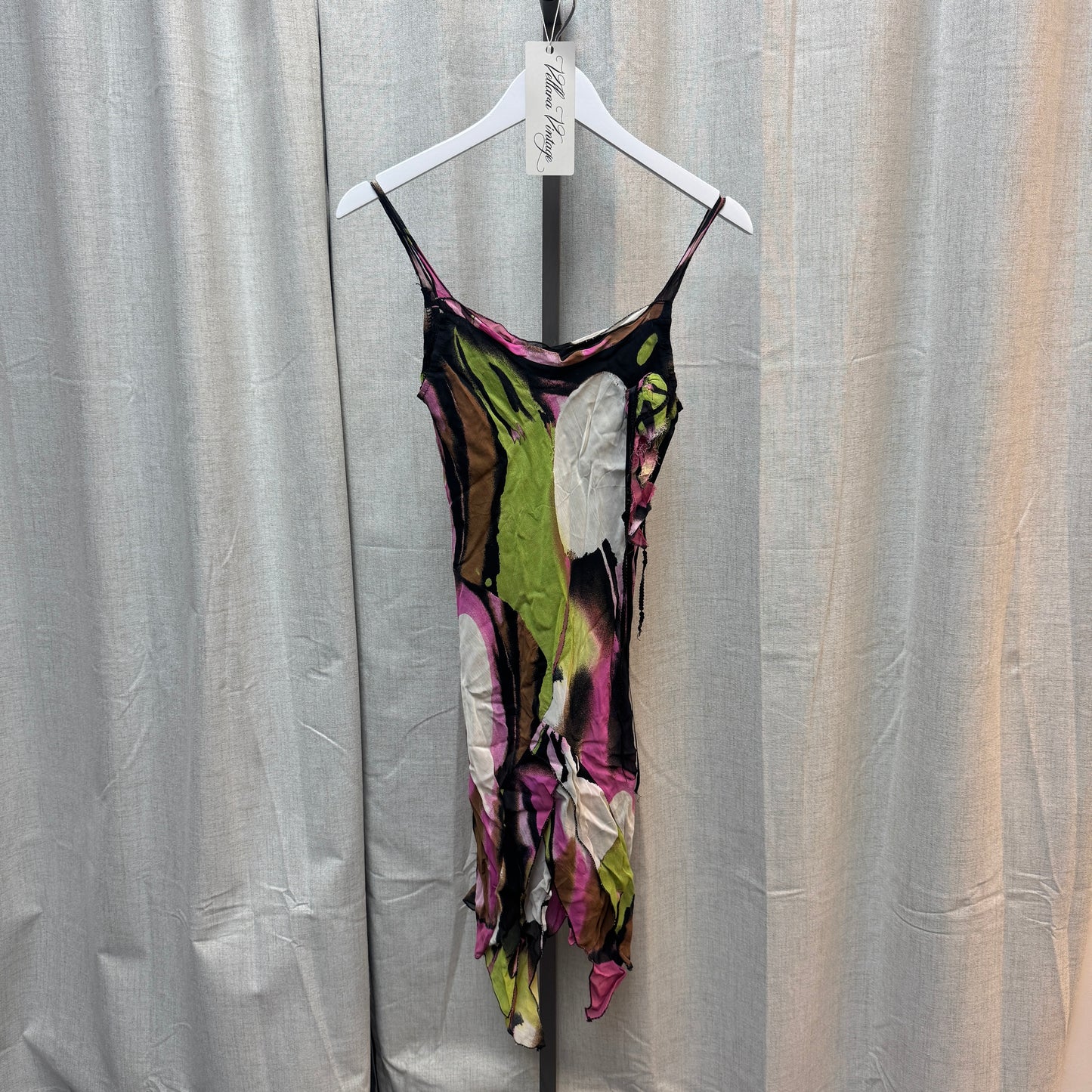 Abstract-Print Green and Pink Midi Dress