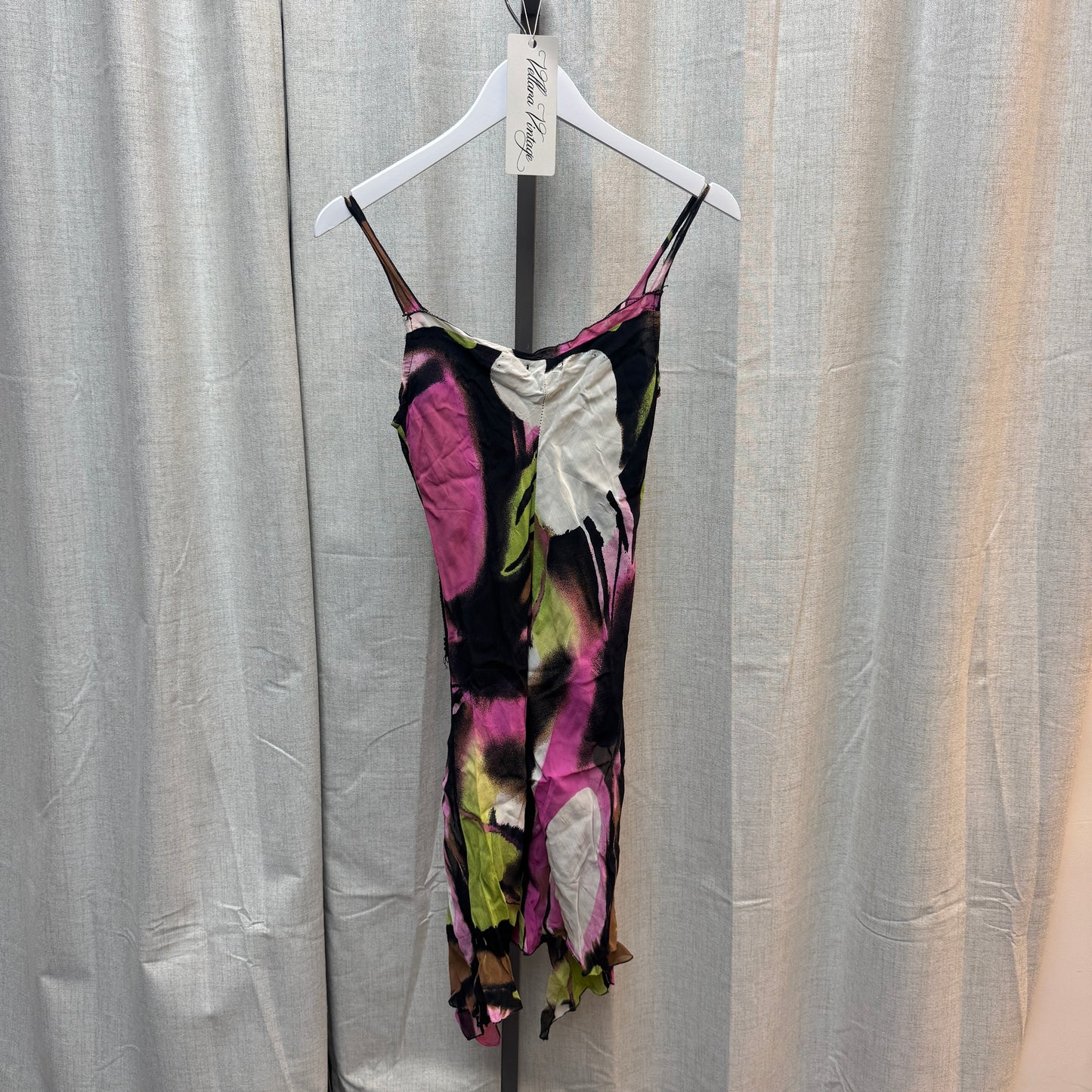 Abstract-Print Green and Pink Midi Dress