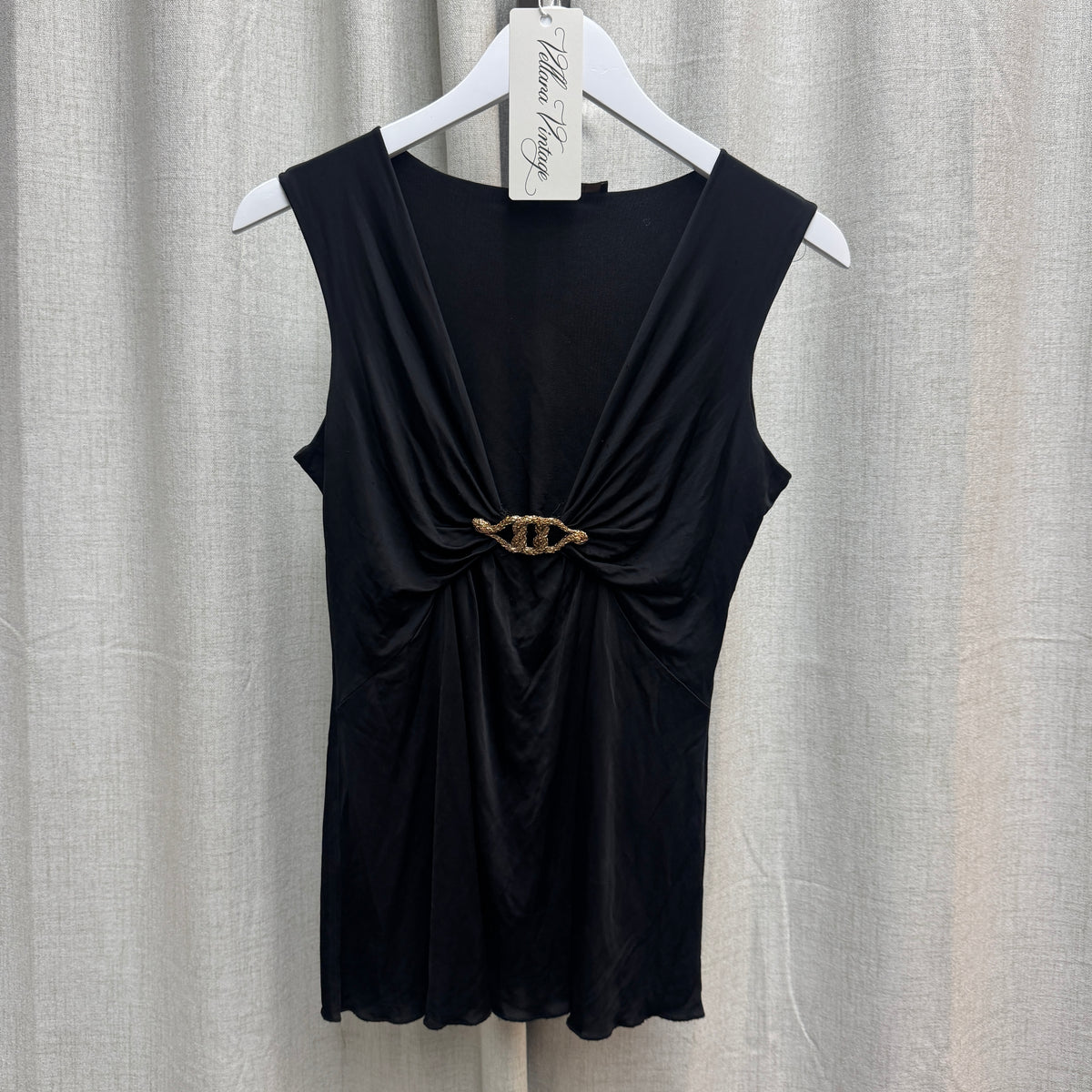 Robert Cavalli Gold Chain Link Black Ruched Tank Top