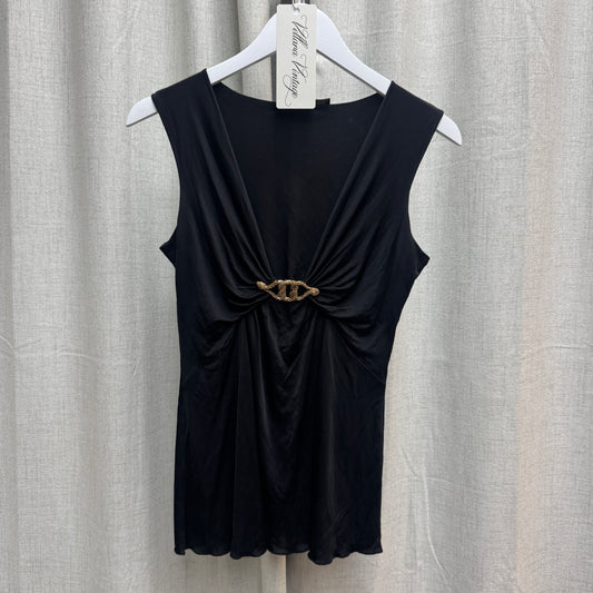 Robert Cavalli Gold Chain Link Black Ruched Tank Top