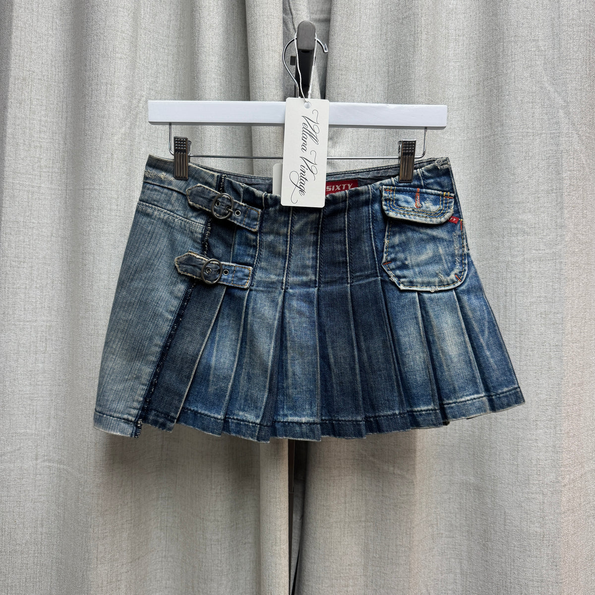 Miss Sixty Denim Pleated Buckle Mini Skirt