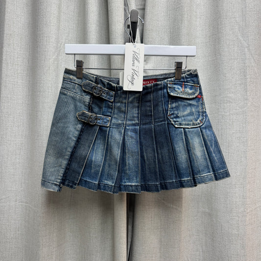 Miss Sixty Denim Pleated Buckle Mini Skirt