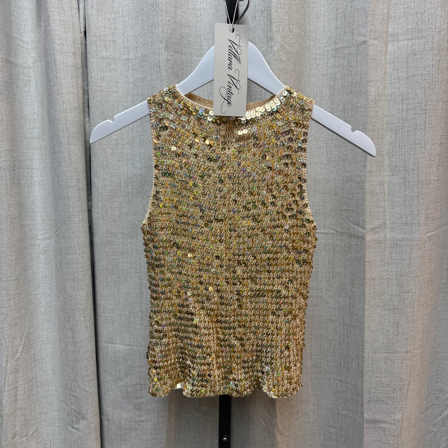 Gold Sequin Keyhole Tank Top