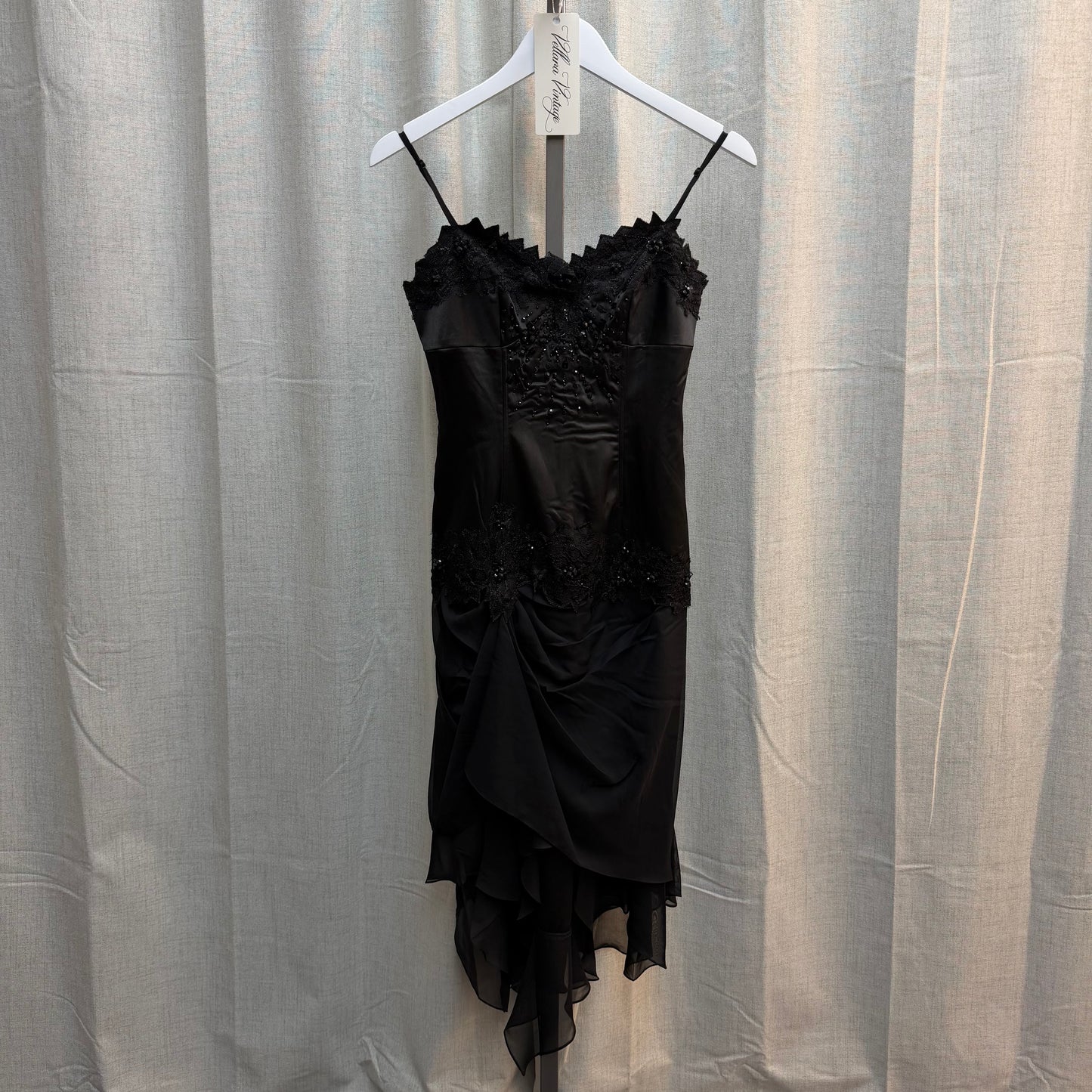 Black Satin Beaded Midi Fairy Dress