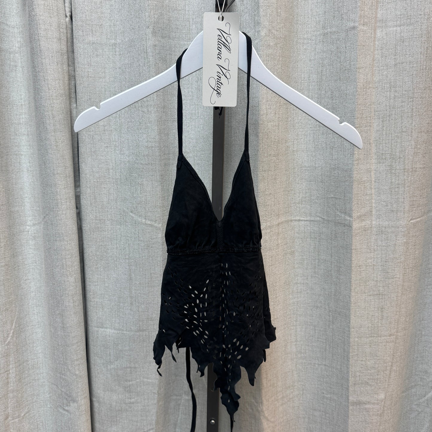 Black Suede Backless Halter Tank Top