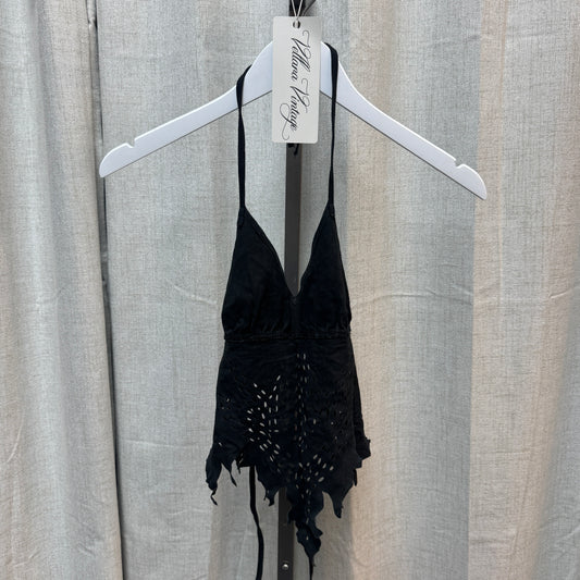 Black Suede Backless Halter Tank Top