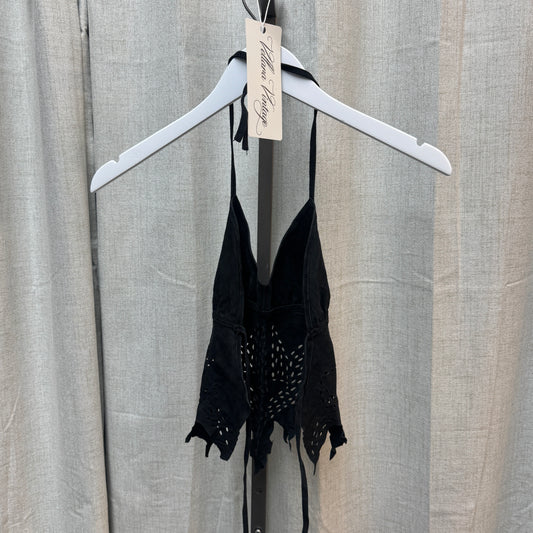 Black Suede Backless Halter Tank Top