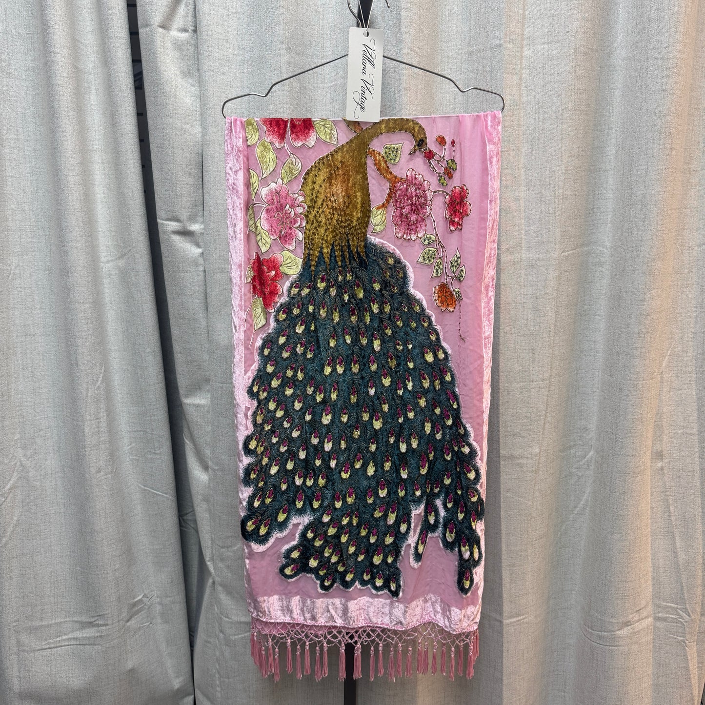 Silk Pink Beaded Peacock Scarf